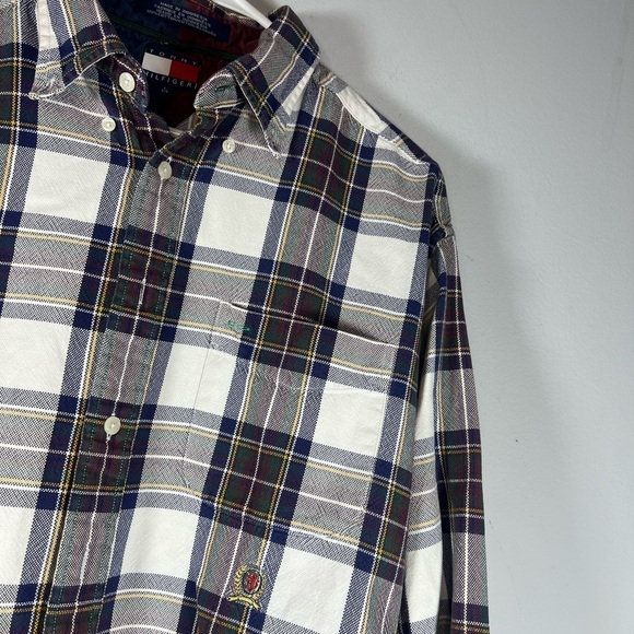 Tommy Hilfiger Plaid Crest Logo Button Down Top Large - Picture 2 of 5